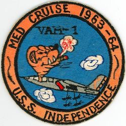 Heavy Attack Squadron 1 (VAH-1) Mediterranean Cruise 1963-1964
Established as Heavy Attack Squadron ONE (VAH-1) “Smokin Tigers” on 1 Nov 1955. Redesignated Reconnaissance Attack Squadron ONE (RVAH-1) on 1 Sep 1964. Disestablished on 29 Jan 1979

6 Aug 1963-4 Mar 1964, USS Independence (CVA-62), CVG-7, North American A-5A Vigilante

