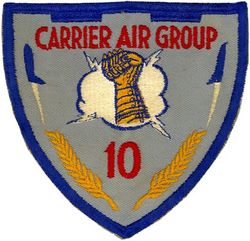 Carrier Air Group 10 (CVG-10)
Established as Carrier Air Group TEN (CVG-10) on 1 May 1952. Redesignated Carrier Air Wing TEN (CARAIRWING TEN)(CVW-10) on 20 Dec 1963. Disestablished on 20 Nov 1969. Restablished on 7 Nov 1986. Disestablished on 1 Jun 1988.
