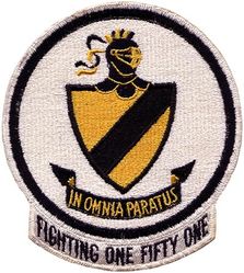 Fighter Squadron 151 (VF-151)
Established as Reserve Fighter Squadron SIX HUN DRED FIFTY THREE (VF-653) in Dec 1949. Called to active duty on 1 Feb 1951. Redesignated Fighter Squadron ONE HUNDRED FIFTY ONE (VF-151) on 4 Feb 1953. Redesignated Attack Squadron ONE HUNDRED FIFTY ONE (VA-151) on 7 Feb 1956. Redesignated Attack Squadron TWENTY THREE (VA-23) (1st) on 23 Feb 1959. Disestablished on 1 Apr 1970. The first and only squadron to be designated VA-23.
 
When the squadron was redesignated VF-151, it adopted a new insignia sometime between 1953 and 1955. There is no record relating to the use of this insignia following the squadron’s redesignation to VA-151. However, on 29 April 1959, CNO approved VA-23’s request to retain the insignia formerly used by VA-151. The insignia used by VA-23 was the Black Knight insignia.

