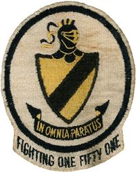 Fighter Squadron 151 (VF-151)
Established as Reserve Fighter Squadron SIX HUN DRED FIFTY THREE (VF-653) in Dec 1949. Called to active duty on 1 Feb 1951. Redesignated Fighter Squadron ONE HUNDRED FIFTY ONE (VF-151) on 4 Feb 1953. Redesignated Attack Squadron ONE HUNDRED FIFTY ONE (VA-151) on 7 Feb 1956. Redesignated Attack Squadron TWENTY THREE (VA-23) (1st) on 23 Feb 1959. Disestablished on 1 Apr 1970. The first and only squadron to be designated VA-23.
 
When the squadron was redesignated VF-151, it adopted a new insignia sometime between 1953 and 1955. There is no record relating to the use of this insignia following the squadron’s redesignation to VA-151. However, on 29 April 1959, CNO approved VA-23’s request to retain the insignia formerly used by VA-151. The insignia used by VA-23 was the Black Knight insignia.

