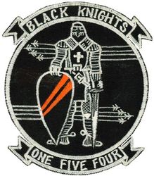 Fighter Squadron 154 (VF-154)
Established as Reserve Fighter Bomber Squadron SEVEN ZERO EIGHT (VFB-718) on 1 Jul 1946. Redesignated Fighter Squadron SIX EIGHT A (VF-68A) on 15 Nov 1946; Reserve Fighter Squadron EIGHT THREE SEVEN (VF-837) “The Grand Slammers” in Aug 1948, called to active duty on 1 Feb 1951; Fighter Squadron ONE FIVE FOUR (VF-154) “Black Knights” on 4 Feb 1953; Strike Fighter Squadron ONE FIVE FOUR (VF-154) on 1 Oct 2003-.

Grumman F9F-2/5 Panther,
North American F-J3 Fury,
Vought F-8A/D Crusader, 1957-1966
McDonnell Douglas F-4B Phantom II, 1966-1983
Grumman F-14A Tomcat, 1983-2003

Insignia designed in 1957 by Milton Caniff when transitioning to the F-8.

Deployments.
VF-837/VF-154
24 Jan 1953-21 Sep 1953 USS Princeton (CV-37) CVG-15, F9F-5, WestPac/Korea
VF-154
19 Sep 1960-27 May 1961 USS Coral Sea (CV-43) CVW-15, F8U-1E, WestPac
12 Dec 1961-17 Jul 1962 USS Coral Sea (CV-43) CVW-15, F8U-2N, WestPac
3 Apr 1963-25 Nov 1963 USS Coral Sea (CV-43) CVW-15, F-8D WestPac
7 Dec 1964-1 Nov 1965 USS Coral Sea (CV-43) CVW-15, F-8D WestPac/Vietnam
29 Jul 1966-23 Feb 1967 USS Coral Sea (CV-43) CVW-2, F-4B WestPac/Vietnam
4 Nov 1967-25 May 1968 USS Ranger (CV-61) CVW-2, F-4B, WestPac/Vietnam
26 Oct 1968-17 May 1969 USS Ranger (CV-61) CVW-2, F-4B, WestPac/Vietnam
14 Oct 1969-1 Jun 1970 USS Ranger (CV-61) CVW-2, F-4B, WestPac/Vietnam
27 Oct 1970-17 Jun 1971 USS Ranger (CV-61) CVW-2, F-4B, WestPac/Vietnam
16 Nov 1972-23 Jun 1973 USS Ranger (CV-61) CVW-2, F-4B, WestPac/Vietnam
7 May 1974-18 Oct 1974 USS Ranger (CV-61) CVW-2, F-4B, WestPac/Vietnam
30 Jan 1976-7 Sep 1976 USS Ranger (CV-61) CVW-2, F-4B, WestPac/Indian Ocean
21 Feb 1979-22 Sep 1979 USS Ranger (CV-61) CVW-2, F-4B, WestPac
20 Aug 1981-23 Mar 1982 USS Coral Sea (CV-43) CVW-14, F-4N, WestPac/ Indian Ocean
21 Mar 1983-12 Sep 1983 USS Coral Sea (CV-43) CVW-14, F-4N, World Cruise
21 Feb 1985-24 Aug 1985 USS Constellation (CV-64) CVW-14, F-14A, WestPac/ Indian Ocean
4 Sep 1986-20 Oct 1986 USS Constellation (CV-64) CVW-14, F-14A, NorPac
11 Apr 1987-13 Oct 1987 USS Constellation (CV-64) CVW-14, F-14A, WestPac/ Indian Ocean
1 Dec 1988-1 Jun 1989 USS Constellation (CV-64) CVW-14, F-14A, WestPac/ Indian Ocean
16 Sep 1989-19 Oct 1989 USS Constellation (CV-64) CVW-14, F-14A, NorPac
23 Jun 1990-20 Dec 1990 USS Independence (CV-62) CVW-14, F-14A, Western Pacific/Indian Ocean/Persian Gulf
15 Apr 1992-13 Oct 1992 USS Independence (CV-62) CVW-5, F-14A, Western Pacific/Indian Ocean/Arabian Gulf
15 Apr 1993-25 Mar 1993 USS Independence (CV-62) CVW-5, F-14A, Western Pacific
11 May 1993-1 Jul 1993 USS Independence (CV-62) CVW-5, F-14A, Western Pacific
17 Nov 1993-17 Mar 1994 USS Independence (CV-62) CVW-5, F-14A, Western Pacific/Indian Ocean/Persian Gulf/ Somalia
19 Jul 1994-29 Aug 1994 USS Independence (CV-62) CVW-5, F-14A, Western Pacific
19 Aug 1995-18 Nov 1995 USS Independence (CV-62) CVW-5, F-14A, Western Pacific/Indian Ocean/Arabian Gulf
9 Feb 1996-27 Mar 1996 USS Independence (CV-62) CVW-5, F-14A, Western Pacific
15 Feb 1997-10 Jun 1997 USS Independence (CV-62) CVW-5, F-14A, Western Pacific
23 Jan 1998-5 Jun 1998 USS Independence (CV-62) CVW-5, F-14A, Western Pacific
11 Oct 1999-25 Aug 1999 Kitty Hawk (CV-63) CVW-5, F-14A, Western Pacific/Indian Ocean/Arabian Gulf
11 Apr 2000-5 Jun 2000 Kitty Hawk (CV-63) CVW-5, F-14A, Western Pacific
26 Sep 2000-20 Nov 2000 Kitty Hawk (CV-63) CVW-5, F-14A, Western Pacific
2 Mar 2001-11 Jun 2001 Kitty Hawk (CV-63) CVW-5, F-14A, Western Pacific
15 Apr 2002-5 Jun 2002 Kitty Hawk (CV-63) CVW-5, F-14A, Western Pacific
25 Oct 2002-13 Dec 2002 Kitty Hawk (CV-63) CVW-5, F-14A, Western Pacific
23 Jan 2003-6 May 2003 Kitty Hawk (CV-63) CVW-5, F-14A, Arabian Sea/Persian Gulf

