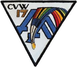 Carrier Air Wing 17 (CVW-17)
Established as Carrier Air Group EIGHTY TWO (CVG-82) on 1 Apr 1944. Redesignated Carrier Air Group SEVENTEEN (CVAG-17) on 15 Nov 1946; Carrier Air Group SEVENTEEN (CVG-17) in Sept 1948. Disestablished on 15 Sept 1958. Carrier Air Wing Seventeen (CVW-17) was reactivated on 1 Nov 1966-.
