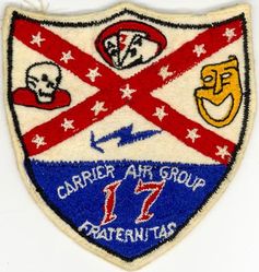 Carrier Air Group 17 (CVG-17) Mediterranean Cruise 1949
Established as Carrier Air Group EIGHTY TWO (CVG-82) on 1 Apr 1944. Redesignated Carrier Air Group SEVENTEEN (CVAG-17) on 15 Nov 1946; Carrier Air Group SEVENTEEN (CVG-17) in Sept 1948. Disestablished on 15 Sept 1958. Carrier Air Wing Seventeen (CVW-17) was reactivated on 1 Nov 1966-.

4 Jan 1949-5 Mar 1949, USS Midway (CVB-41)

Squadrons: Fighter Squadron ONE SEVEN ONE(VF-171), Fighter Squadron ONE SEVEN TWO(VF-172), Fighter Squadron ONE SEVEN THREE (VF-173)& Composite Squadron FOUR (VC-4).

