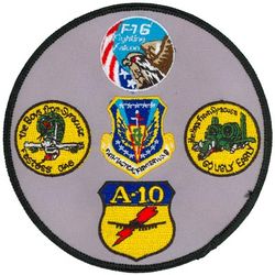 174th Tactical Fighter Wing Gaggle
Gaggle: F-16, 138th Fighter Squadron A-10, A-10, 138th Fighter Squadron F-16, & 174th Tactical Fighter Wing shield. 
