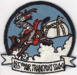185th Air Transport Squadron, Heavy
Constituted as the 620th Bombardment Squadron (Dive) on 25 Jan 1943. Activated on 4 Feb 1943. Redesignated 506th Fighter-Bomber Squadron on 10 Aug 1943. Redesignated 506th Fighter Squadron on 30 May 1944. Inactivated on 9 Nov 1945. Redesignated 185th Fighter Squadron, and allotted to the National Guard on 24 May 1946. Organized on 18 Feb 1947. Extended federal recognition on 18 Dec 1947. Redesignated 185th Tactical Reconnaissance Squadron on 1 Feb 1951; 185th Fighter-Bomber Squadron on 1 Jan 1953; 185th Fighter-Interceptor Squadron 1 Jul 1955; 185th Air Transport Squadron, Heavy c. 1 Apr 1961; 185th Military Airlift Squadron on 1 Jan 1966; Redesignated 185th Tactical Airlift Squadron on 10 Dec 1974; 185th Airlift Squadron c. 16 May 1992; 185th Air Refueling Squadron on 1 Oct 2008; 185th Special Operations Squadron on 1 Oct 2015-.
