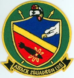 Attack Squadron 195 (VA-195)
Established as Torpedo Squadron NINETEEN (VT19) on 15 Aug 1943.
Redesignated Attack Squadron TWENTY A (VA-20A)
on 15 Nov 1946; Attack Squadron ONE HUNDRED
NINETY FIVE (VA-195) on 24 Aug 1948; Strike Fighter Squadron ONE HUNDRED NINETY FIVE (VFA-195) on 1 Apr 1985. 

Douglas A4D-2N (A-4C/D-5/E/TA-4F Skyhawk
Vought A-7E Corsair II

