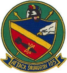 Attack Squadron 195 (VA-195)
Established as Torpedo Squadron NINETEEN (VT19) on 15 Aug 1943.
Redesignated Attack Squadron TWENTY A (VA-20A)
on 15 Nov 1946; Attack Squadron ONE HUNDRED
NINETY FIVE (VA-195) on 24 Aug 1948; Strike Fighter Squadron ONE HUNDRED NINETY FIVE (VFA-195) on 1 Apr 1985. 

Douglas A4D-2N (A-4C/D-5/E/TA-4F Skyhawk
Vought A-7E Corsair II
