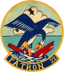 Patrol Squadron 22 (VP-22) (3rd) 
Established as Bombing Squadron ONE HUNDRED TWO (VB-102) on 15 Feb 1943. Redesignated Patrol Bombing Squadron ONE HUNDRED TWO (VPB-102) on 1 Oct 1944; Redesignated Patrol Squadron ONE HUNDRED TWO (VP-102) on 15 May 1946; Heavy Patrol Squadron (Landplane) TWO (VP-HL-2) on 15 Nov 1946; Patrol Squadron TWENTY TWO (VP-22) (3rd) "Blue Geese" on 1 Sep 1948. Disestablished on 31 Mar 1994.

Lockheed P2V-5F/SP-2E Neptune
Lockheed P-3A Orion

Insignia (4th) approved on 13 Mar 1961.
Japanese made.

