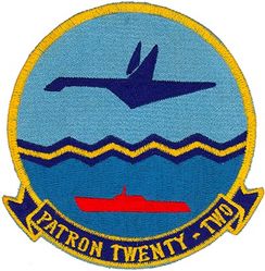 Patrol Squadron 22 (VP-22) (3rd) 
Established as Bombing Squadron ONE HUNDRED TWO (VB-102) on 15 Feb 1943. Redesignated Patrol Bombing Squadron ONE HUNDRED TWO (VPB-102) on 1 Oct 1944; Redesignated Patrol Squadron ONE HUNDRED TWO (VP-102) on 15 May 1946; Heavy Patrol Squadron (Landplane) TWO (VP-HL-2) on 15 Nov 1946; Patrol Squadron TWENTY TWO (VP-22) (3rd) "Blue Geese" on 1 Sep 1948. Disestablished on 31 Mar 1994.

Lockheed P-3A/3B DIFAR/3B TAC/NAV MOD/3C UII/3C UIIIR  Orion

Insignia (5th) used from 1964-1994.
Japanese made.

