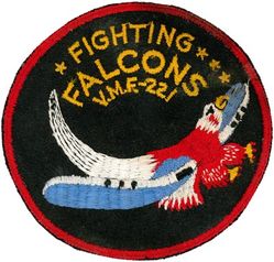 Marine Fighter Squadron 221 (VMF-221)
VMF- 221 "Fighting Falcons"
1943 1st Issue
F2A-3 Buffalo
F4F-3; F4F-3 Wildcat
SNJ-4 Texan
F-3A-1 Corsair
F4U Corsair
SB2C-4E Helldiver
US made on twill
