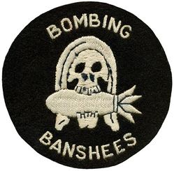 Marine Scout Bombing Squadron 244 (VMSB-244)
Established as Marine Scout Bombing Squadron 242 (VMSB-242) on 1 Mar 1942. Redesignated Marine Scout Bombing Squadron 244 (VMSB-244) “Bombing Banshees” on 14 Sep 1942. Inactivated on 10 Jun 1946.

Douglas SBD Dauntless, 1942
Curtiss SB2C-4 Helldiver, 1942-1946

Insignia Australian embroidered on wool, 1943.

