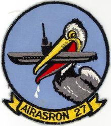 Air Anti-Submarine Squadron 27 (VS-27)
Established as Air Anti-Submarine Squadron TWENTY SEVEN (VS-27) (1st) on 15 Nov 1950. Disestablished on 30 Jun 1973.

Grumman TBM-3E Avenger, 1950 - 1952
Grumman AF-2S/W Guardian, 1952-1954
Grumman S2F-1 Tracker, 1954-1960
Grumman S-2F-1F/E/G Tracker, 1960-1973

