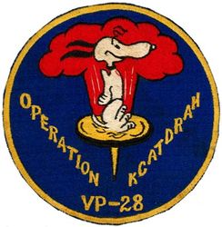 Patrol Squadron 28 (VP-28) (2nd) Operation HARDTACK
Established as Bombing Squadron ONE HUNDRED EIGHT (VB-108) on 1 Jul 1943. Redesignated Patrol Bombing Squadron ONE HUNDRED EIGHT (VPB-108) on 1 Oct 1944; Patrol Squadron ONE HUNDRED EIGHT (VP-108) on 15 May 1946; Heavy Patrol Squadron (Landplane) EIGHT (VP-HL-8) on 15 Nov 1946; Patrol Squadron TWENTY EIGHT (VP-28) (2nd) "Hawaiian Warriors" on 1 Sep 1948. Disestablished on 1 Oct 1969.

Lockheed P2V-5 Neptune
Operation Hardtack was a nuclear weapons test program in the Central Pacific in 1958. VP-28 patrolled a large ocean area to prevent any stray ships and aircraft from wandering into the danger area and to provide early warning on shot days for all persons located within the operating area.
Operation Hardtack involved placing U.S. Naval Ships, weapons systems and instrumentation around an underwater nuclear device and then analyzing the results of the explosion. The naval assets included surface ships, small K class submarines and underwater mines.

