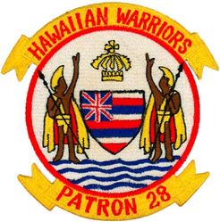 Patrol Squadron 28 (VP-28) 
Established as Bombing Squadron ONE HUNDRED EIGHT (VB-108) on 1 Jul 1943. Redesignated Patrol Bombing Squadron ONE HUNDRED EIGHT (VPB-108) on 1 Oct 1944; Patrol Squadron ONE HUNDRED EIGHT (VP-108) on 15 May 1946; Heavy Patrol Squadron (Landplane) EIGHT (VP-HL-8) on 15 Nov 1946; Patrol Squadron TWENTY EIGHT (VP-28) (2nd) "Hawaiian Warriors" on 1 Sep 1948. Disestablished on 1 Oct 1969.

Lockheed P-3A Orion

Insignia (4th) approved on 15 Dec 1966.
Japanese made

