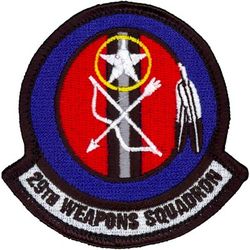 29th Weapons Squadron 
Constituted as 29 Transport Squadron on 28 Jan 1942.  Activated on 2 Mar 1942.  Redesignated as 29 Troop Carrier Squadron on 4 Jul 1942.  Inactivated on 22 Sep 1945.  Activated on 30 Sep 1946.  Redesignated as: 29 Troop Carrier Squadron , Heavy on 30 Jul 1948; 29 Troop Carrier Squadron, Special on 1 Feb 1949.  Inactivated on 18 Sep 1949.   Redesignated as 29 Troop Carrier Squadron, Medium on 26 Nov 1952.  Activated on 1 Feb 1953.  Inactivated on 8 Jun 1955.  Activated on 15 Jun 1964.  Organized on 1 Oct 1964.  Redesignated as:  29 Troop Carrier Squadron on 1 Jan 1967; 29 Tactical Airlift Squadron on 1 Aug 1967.  Inactivated on 31 Oct 1970.   Activated on 1 Apr 1971.  Inactivated on 15 Nov 1971.  Redesignated as 29 Weapons Squadron on 30 May 2003.  Activated on 1 Jun 2003.
Emblem. Approved on 28 Oct 2003.

