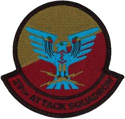 29th Attack Squadron
Constituted as 13 Observation Squadron (Medium) on 5 Feb 1942.  Activated on 10 Mar 1942.  Redesignated as: 13 Observation Squadron on 4 Jul 1942; 13 Reconnaissance Squadron (Fighter) on 1 Apr 1943; 13 Tactical Reconnaissance Squadron on 11 Aug 1943; 29 Reconnaissance Squadron (Night Photographic) on 25 Jan 1946.  Inactivated on 29 Jul 1946.  Redesignated as 29 Tactical Reconnaissance Squadron, Photo-Jet on 14 Jan 1954.  Activated on 18 Mar 1954.  Redesignated as 29 Tactical Reconnaissance Squadron on 1 Oct 1966.  Inactivated on 24 Jan 1971.  Redesignated as 29 Attack Squadron on 20 Oct 2009.  Activated on 23 Oct 2009-.
Emblem.  Approved on 12 Dec 1956.

Keywords: subdued
