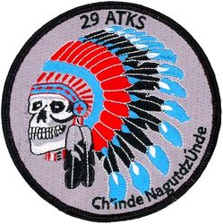 29th Attack Squadron Heritage
Constituted as 13 Observation Squadron (Medium) on 5 Feb 1942. Activated on 10 Mar 1942.  Redesignated as: 13 Observation Squadron on 4 Jul 1942; 13 Reconnaissance Squadron (Fighter) on 1 Apr 1943; 13 Tactical Reconnaissance Squadron on 11 Aug 1943; 29 Reconnaissance Squadron (Night Photographic) on 25 Jan 1946.  Inactivated on 29 Jul 1946.  Redesignated as 29 Tactical Reconnaissance Squadron, Photo-Jet on 14 Jan 1954.  Activated on 18 Mar 1954.  Redesignated as 29 Tactical Reconnaissance Squadron on 1 Oct 1966.  Inactivated on 24 Jan 1971.  Redesignated as 29 Attack Squadron on 20 Oct 2009.  Activated on 23 Oct 2009-.
Emblem. Approved on 12 Dec 1956.

