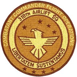310th Airlift Squadron Combatant Commander Flight Operations
Translation: LIBERTATEM SUSTENTAMUS = Support for Freedom
Keywords: desert