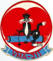 Marine Attack Squadron 311 (VMA-311)
Established as Marine Fighter Squadron 311 (VMF-311) "Hells Bells" on 1 Dec 1942. Redesignated as Marine Attack Squadron 311 (VMA-311) on 7 Jun 1957. Deactivated on 15 Oct 2020.

Grumman F-9F-2 Panther, 1949-1958
Douglas A4D-2 Skyhawk, 1958-1988
McDonnell Douglas AV-8B Harrier, 1988-2020

US made, fully embroidered (2nd variation 1958)

