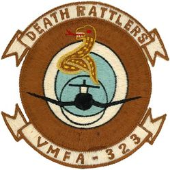 Marine Fighter Attack Squadron 323 (VMFA-323)
Established as Marine Fighter Squadron 323 (VMF-323) "Death Rattlers" on 1 Aug 1943. Redesignated as Marine Attack Squadron 323 (VMA-323) in Jun 1952; Marine Fighter Squadron 323 (VMF-323) on 31 Dec 1956; Marine Fighter Squadron (All Weather) 323 (VMF(AW)-323) on 31 Jul 1962; Marine Fighter Attack Squadron 323 (VMFA-323) on 1 Apr 1964-.

McDonnell Douglas F-4B/N Phantom II, 1964-1982
McDonnell Douglas F/A-18A/C Hornet, 1982-.

Japanese made, fully embroidered 

