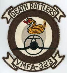 Marine Fighter Attack Squadron 323 (VMFA-323)
Established as Marine Fighter Squadron 323 (VMF-323) "Death Rattlers" on 1 Aug 1943. Redesignated as Marine Attack Squadron 323 (VMA-323) in Jun 1952; Marine Fighter Squadron 323 (VMF-323) on 31 Dec 1956; Marine Fighter Squadron (All Weather) 323 (VMF(AW)-323) on 31 Jul 1962; Marine Fighter Attack Squadron 323 (VMFA-323) on 1 Apr 1964-.

McDonnell Douglas F-4B/N Phantom II, 1964-1982
McDonnell Douglas F/A-18A/C Hornet, 1982-.

US made, embroidered on twill 



