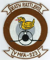 Marine Fighter Attack Squadron 323 (VMFA-323)
Established as Marine Fighter Squadron 323 (VMF-323) "Death Rattlers" on 1 Aug 1943. Redesignated as Marine Attack Squadron 323 (VMA-323) in Jun 1952; Marine Fighter Squadron 323 (VMF-323) on 31 Dec 1956; Marine Fighter Squadron (All Weather) 323 (VMF(AW)-323) on 31 Jul 1962; Marine Fighter Attack Squadron 323 (VMFA-323) on 1 Apr 1964-.

McDonnell Douglas F-4B/N Phantom II, 1964-1982
McDonnell Douglas F/A-18A/C Hornet, 1982-.

Taiwan made, fully embroidered 

