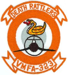 Marine Fighter Attack Squadron 323 (VMFA-323)
Established as Marine Fighter Squadron 323 (VMF-323) "Death Rattlers" on 1 Aug 1943. Redesignated as Marine Attack Squadron 323 (VMA-323) in Jun 1952; Marine Fighter Squadron 323 (VMF-323) on 31 Dec 1956; Marine Fighter Squadron (All Weather) 323 (VMF(AW)-323) on 31 Jul 1962; Marine Fighter Attack Squadron 323 (VMFA-323) on 1 Apr 1964-.

McDonnell Douglas F-4B/N Phantom II, 1964-1982
McDonnell Douglas F/A-18A/C Hornet, 1982-.

US made, embroidered on twill 

