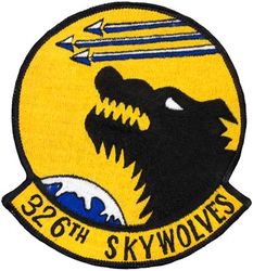 326th Fighter-Interceptor Squadron
Constituted 326th Fighter Squadron on 24 Jun 1942. Activated on 10 Jul 1942. Disbanded on 31 Mar 1944. Reconstituted, and redesignated 326th Fighter Interceptor Squadron on 23 Mar 1953. Activated on 18 Dec 1953. Inactivated on 2 Jan 1967.

Emblem. Approved 5 Sep 1961.

