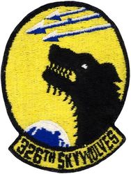 326th Fighter-Interceptor Squadron
Constituted 326th Fighter Squadron on 24 Jun 1942. Activated on 10 Jul 1942. Disbanded on 31 Mar 1944. Reconstituted, and redesignated 326th Fighter Interceptor Squadron on 23 Mar 1953. Activated on 18 Dec 1953. Inactivated on 2 Jan 1967.

Emblem. Approved 5 Sep 1961.

