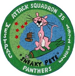 Attack Squadron 35 (VA-35) Western Pacific Cruise 1972-1973
Established as Bombing Squadron THREE B (VB-3B) "Black Panthers" on 1 Jul 1934. Redesignated Bombing Squadron FOUR (VB-4) on 1 Jul 1937; Bombing Squadron THREE (VB-3) on 1 Jul 1939; Attack Squadron THREE A (VA-3A) on 15 Nov 1946; Attack Squadron THIRTY FOUR (VA-34) on 7 Aug 1948; Attack Squadron THIRTY FIVE (VA-35) on 15 Feb 1950. Disestablished on 31 Jan 1995. The second squadron to be assigned the VA-35 designation.

5 Jun 1972-24 Mar 1973
Grumman A-6A/C & KA-6D

