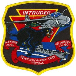 Attack Squadron 35 (VA-35) A-6
Established as Bombing Squadron THREE B (VB-3B) "Black Panthers" on 1 Jul 1934. Redesignated Bombing Squadron FOUR (VB-4) on 1 Jul 1937; Bombing Squadron THREE (VB-3) on 1 Jul 1939; Attack Squadron THREE A (VA-3A) on 15 Nov 1946; Attack Squadron THIRTY FOUR (VA-34) on 7 Aug 1948; Attack Squadron THIRTY FIVE (VA-35) on 15 Feb 1950. Disestablished on 31 Jan 1995. The second squadron to be assigned the VA-35 designation.
