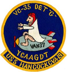 Composite Squadron 35 (VC-35) Detachment G VAN-37
Established as Composite Squadron THIRTY FIVE (VC-35) on 25 May 1950. Redesignated Attack Squadron (All Weather) THIRTY FIVE (VA(AW)-35) on 1 July 1956. Redesignated Attack Squadron ONE TWENTY TWO (VA-122) on 29 June 1959. Disestablished on 31 May 1991.

Deployment: 10 Aug 1955-15 Mar 1956, USS Hancock (CV-19), CVG-12, Douglas AD-5N Skyraider


