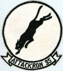 Attack Squadron 35 (VA-35) 
Established as Bombing Squadron THREE B (VB-3B) "Black Panthers" on 1 Jul 1934. Redesignated Bombing Squadron FOUR (VB-4) on 1 Jul 1937; Bombing Squadron THREE (VB-3) on 1 Jul 1939; Attack Squadron THREE A (VA-3A) on 15 Nov 1946; Attack Squadron THIRTY FOUR (VA34) on 7 Aug 1948; Attack Squadron THIRTY FIVE (VA35) on 15 Feb 1950. Disestablished on 31 Jan 1995. The second squadron to be assigned the VA-35 designation. 
Douglas AD-3; AD-4; AD-4B; AD-4L; AD-4N; AD-5; AD-6; A-IH Skyraider, 1950-1965
Grumman A-6A/B/C/E/KA-6D Intruder, 1965-1995

