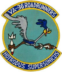 Attack Squadron 36 (VA-36)
VA-36 "Roadrunners"
1955-late 1950's
Grumman F9F-5 Panther
Grumman F9F-8; F9F-8T Cougar 
Douglas A4D-1 (A-4A); A4D-2 (A-4B) Skyhawk 

