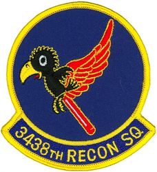 38th Reconnaissance Squadron and 343d Reconnaissance Squadron (Morale)
By dividing the 4-digit number in two different places (34-38 and 343-8), this patch conveys the close association of the 38 RS, who fly the RC-135 aircraft, and the 343 RS that provides the Electronic Warfare Officers (EWOs) who perform the recce mission in the main cabin.  Because it displays the emblem of only the 38 RS, it is displayed here in the Gallery.
