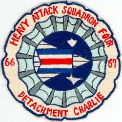 Heavy Attack Squadron 4 (VAH-4) Detachment Charlie CVW-11 Western Pacific Cruise 1966-1967
Established as USNR Patrol Squadron Nine Three One (VP-931) on 2 Sep 1950. Redesignated Heavy Attack Squadron Four (VAH-4) “Fourrunners” on 3 Jul 1956; VAQ-131 on 1 Nov 1968.

Douglas A3B/D-2, KA-3B, Skywarrior, 1956-1968

