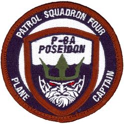 Patrol Squadron 4 (VP-4) P-8 Plane Captain
Established as Bombing Squadron ONE HUNDRED FORTY FOUR (VB-144) on 1 July 1943. Redesignated Patrol Bombing Squadron ONE HUNDRED FORTY FOUR (VPB-144) on 1 October 1944. Redesignated Patrol Squadron ONE HUNDRED FORTY FOUR (VP-144) on 15 May 1946. Redesignated Medium Patrol Squadron (Landplane) ONE HUNDRED FORTY FOUR (VP-ML-4) on 15 November 1946. Redesignated Patrol Squadron FOUR (VP-4) on 1 September 1948, the second squadron to be assigned the VP-4 designation.

Boeing P-8 Poseidon, 2016-.

The Skinny Dragon design was altered slightly in honor of the squadron’s 50th anniversary in 1993. Approved by CNO on 25 Mar 1993.

