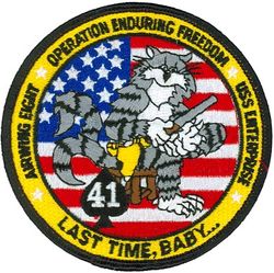 Fighter Squadron 41 (VF-41) Operation ENDURING FREEDOM 
Established as Fighter Squadron SEVEN FIVE A (VF-75A) on 1 Jun 1945. Redesignated Fighter Squadron SEVEN FIVE (VF-75) on 1 Aug 1945; Fighter Squadron THREE B (VF-3B) on 15 Nov 1946; Fighter Squadron FOUR ONE (VF-41) on 1 Sep 1948. Disestablished on 8 Jun 1950. Reestablished on 1 Sep 1950. Redesignated Strike Fighter Squadron FOUR ONE (VFA-41) in Dec 2001-.

Grumman F-14-A Tomcat, 1976-2001

