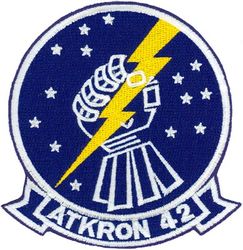Attack Squadron 42 (VA-42)
Established as Fighter Squadron FORTY TWO (VF-42) on 1 Sep 1950. Redesignated Attack Squadron FORTY TWO (VA-42) "Green Pawns" on 1 Nov 1953. Disestablished on 30 Sep 1994. The first squadron to be assigned the VA-42 designation.

New insignia (Thunderbolts) was approved by CNO on 19 Oct 1992.

Grumman A-6E/KA-6D Intruder
