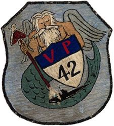 Patrol Squadron 42 (VP-42)
Established as Patrol Squadron TWENTY TWO (VP-22) on 7 Apr 1944. Redesignated Patrol Bombing Squadron TWENTY TWO (VPB-22) on 1 Oct 1944; Patrol Squadron TWENTY TWO (VP-22) on 15 May 1946; Medium Patrol Squadron (Seaplane) TWO (VP-MS-2) on 15 Nov 1946; Patrol Squadron FORTY TWO (VP-42) on 1 Sep 1948, the second squadron to be assigned the VP-42 designation. Disestablished on 26 Sep 1969.

Martin PBM-3D Mariner, 1944-1953
Martin P5M Marlin, 1953-1963
Lockheed SP-2E Neptune, 1963-1964
Lockheed SP-2H Neptune, 1964-1969

Insignia (1st) “Winged Poseidon” approved by CNO on 2 Sep 1947.

