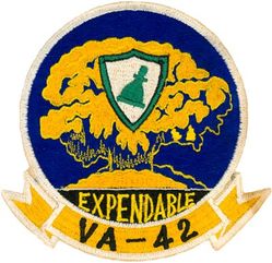 Attack Squadron 42 (VA-42) Morale
Established as Fighter Squadron FORTY TWO (VF-42) on 1 Sep 1950. Redesignated Attack Squadron FORTY TWO (VA-42) "Green Pawns" on 1 Nov 1953. Disestablished on 30 Sep 1994. The first squadron to be assigned the VA-42 designation.

Douglas AD-4N Skyraider

Morale patch for nuclear weapons training flights, 1958.
