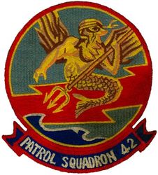Patrol Squadron 42 (VP-42)
Established as Patrol Squadron TWENTY TWO (VP-22) on 7 Apr 1944. Redesignated Patrol Bombing Squadron TWENTY TWO (VPB-22) on 1 Oct 1944; Patrol Squadron TWENTY TWO (VP-22) on 15 May 1946; Medium Patrol Squadron (Seaplane) TWO (VP-MS-2) on 15 Nov 1946; Patrol Squadron FORTY TWO (VP-42) on 1 Sep 1948, the second squadron to be assigned the VP-42 designation. Disestablished on 26 Sep 1969.

Martin PBM-3D Mariner, 1944-1953
Martin P5M Marlin, 1953-1963
Lockheed SP-2E Neptune, 1963-1964
Lockheed SP-2H Neptune, 1964-1969

Insignia (2nd) “Poseidon” approved by CNO on 10 Jul 1953.

