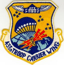 433d Troop Carrier Wing, Medium
Established as 433d Troop Carrier Wing, Medium, on 10 May 1949. Activated in the Reserve on 27 Jun 1949. Ordered to active service on 15 Oct 1950. inactivated on 14 Jul 1952. Activated in the Reserve on 18 May 1955. Redesignated 433d Tactical Airlift Wing on 1 Jul 1967; 433d Military Airlift Wing on 25 Jul 1969; 433d Tactical Airlift Wing on 29 Jun 1971.
