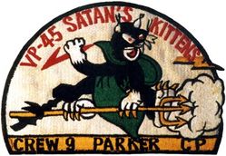 Patrol Squadron 45 (VP-45) Crew 9
Established as Patrol Squadron TWO HUNDRED FIVE (VP-205) on 1 Nov 1942. Redesignated Patrol Bombing Squadron TWO HUNDRED FIVE (VPB-205) on 1 Oct 1944; Patrol Squadron TWO HUNDRED FIVE (VP-205) on 15 May 1946; Medium Patrol Squadron (Seaplane) FIVE (VP-MS-5) on 15 Nov 1946; Patrol Squadron FORTY-FIVE (VP-45) on 1 Sep 1948, the third squadron to be assigned the VP-45 designation.

Martin P5M-1/2 Marlin 

