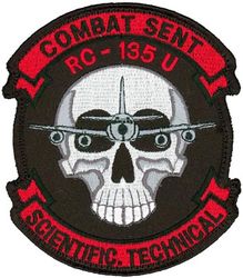 343d Reconnaissance Squadron Combat Sent RC-135U Scientific, Technical
Originally, this was the squadron's A-Flight patch.  It has subsequently migrated to both the 38th and 45th Reconnaissance Squadrons, whose pilots fly the RC-135U Combat Sent in addition to other RC models.  -GWO 

