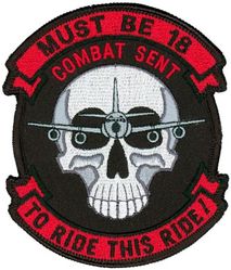 55th Wing Combat Sent RC-135U (Morale)
This patch is attributed to the wing because it is common to three of its squadrons:  38th, 45th, and 343d Reconnaissance Squadrons.  The design of the RC-135 aircraft superimposed over a skull was first used on the A-Flight patch of the 343 RS. -GWO
