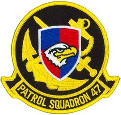 Patrol Squadron 47 (VP-47)
VP-47 "Golden Swordsmen"
1964- (2d insignia)
Established as VP-27 on 1 Jun 1944; VPB-27 on 1 Oct 1944; VP-27 on 15 May 1946; VP-MS-7 on 15 Nov 1946; VP-47 on 1 Sep 1948-.
Lockheed P-3C Orion
