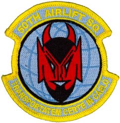 50th Airlift Squadron
Translation: TRANSPORTATEM CERTE IN CAELO = Air Transportation Assured
