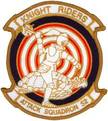 Attack Squadron 52 (VA-52)
Established as Fighter Squadron EIGHT HUNDRED EIGHTY FOUR (VF-884), a reserve squadron, on 1 Nov 1949. Called to active duty on 20 Jul 1950. Redesignated Fighter Squadron ONE HUNDRED FORTY FOUR (VF-144) on 4 Feb 1953; Attack Squadron FIFTY TWO (VA-52) (1st) "Knight Riders" on 23 Feb 1959. Disestablished on 17 Mar 1995.

Douglas AD-7 Skyraider
Grumman A-6A/B/E/ KA-6D Intruder, 1967-1995

Insignia approved on 5 Jan 1960.

