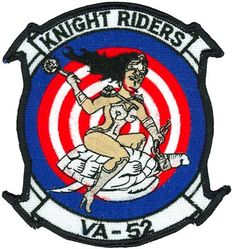 Attack Squadron 52 (VA-52) Morale
Established as Fighter Squadron EIGHT HUNDRED EIGHTY FOUR (VF-884), a reserve squadron, on 1 Nov 1949. Called to active duty on 20 Jul 1950. Redesignated Fighter Squadron ONE HUNDRED FORTY FOUR (VF-144) on 4 Feb 1953; Attack Squadron FIFTY TWO (VA-52) (1st) "Knight Riders" on 23 Feb 1959. Disestablished on 17 Mar 1995.

Douglas AD-7 Skyraider
Grumman A-6A/B/E/ KA-6D Intruder, 1967-1995

Insignia approved on 5 Jan 1960.

